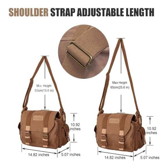 Canvas neutral messenger bag with many pockets & adjustable strap - Picture 10 of 14